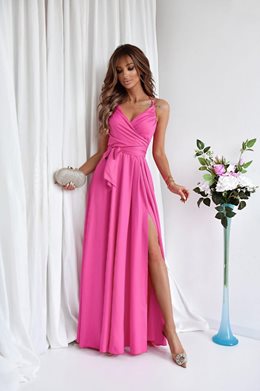 Sukienka długa wiązanie na szyi  róż