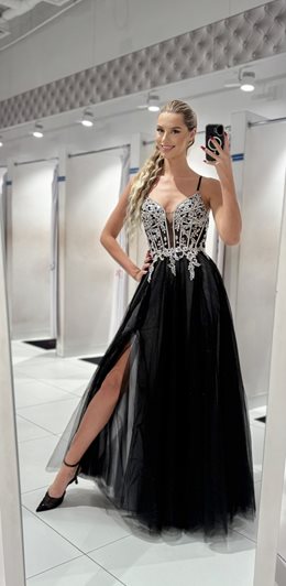 Sukienka długa gorset tiul brokat srebro/czerń