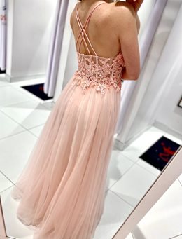 Sukienka długa gorset koraliki ramiączka róż