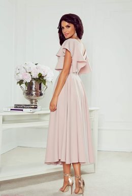 Sukienka midi gładka rękaw falbanki róż