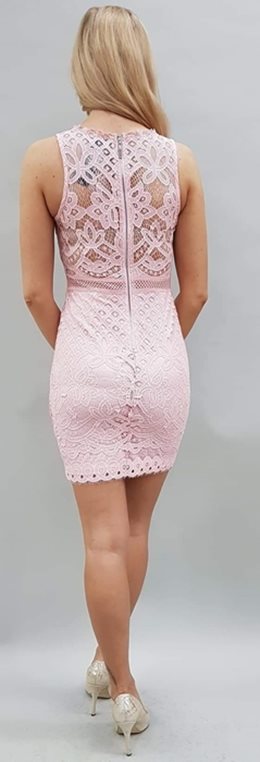 Krótka sukienka dopasowana dekolt w serek róż