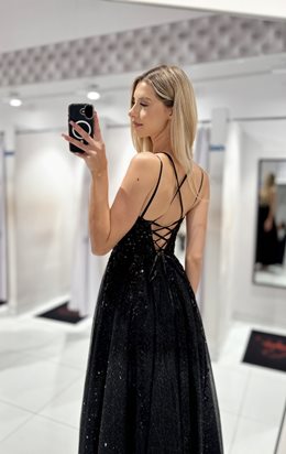 Sukienka długa tiul cekiny gorset czerń