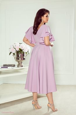 Sukienka midi gładka rękaw falbanki lila