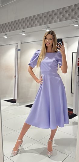 Sukienka midi bufiaste rękawki lilia