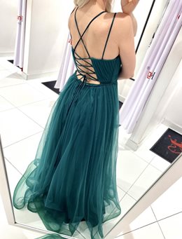 Sukienka długa tiulowa marszczona z przodu zieleń