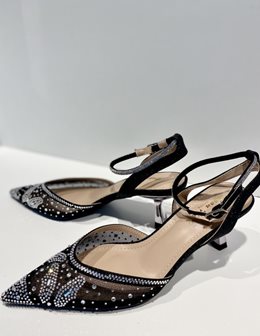 Czółenka na szpilce z przezroczystym przodem czerń