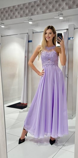 Długa sukienka zabudowany przód ozd plecy lilia