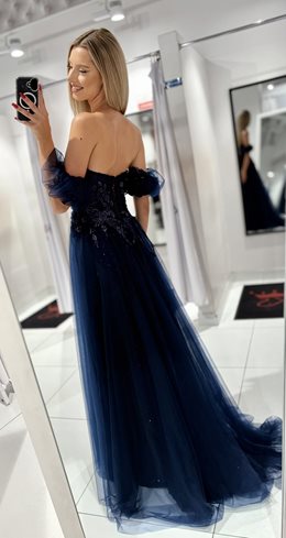 Sukienka długa tiul zdobiony gorset brokat granat