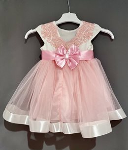 Sukienka dziecięca aplikacja na plecach róż-biel