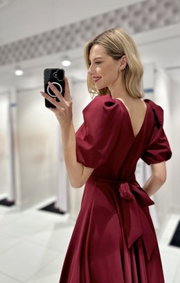 Sukienka długa bufiaste rękawki bordo