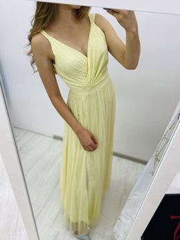 Sukienka długa dekolt V błyszcząca żółta