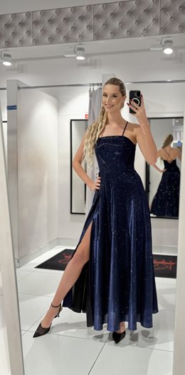 Sukienka brokatowa długa wiązany tył granat