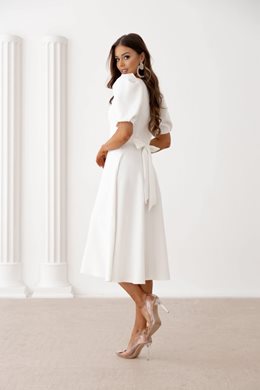 Sukienka midi bufiaste rękawki biel