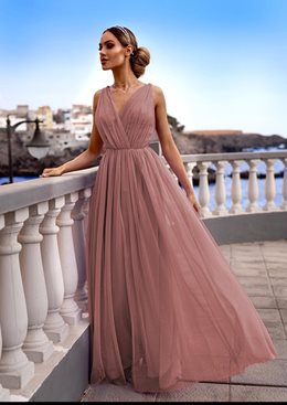 Sukienka długa tiulowa błyszcząca ramiączka wrzos