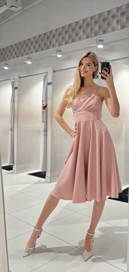 Sukienka midi ramiączka dekolt na zakładkę p.róż