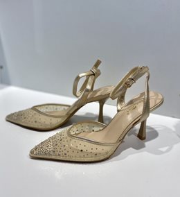 Czółenka na szpilce przód cyrkonie złoto