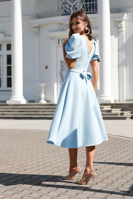 Sukienka midi bufiaste rękawki jasny błękit