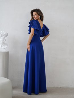 Sukienka długa klosz cekinowy rękawek chaber