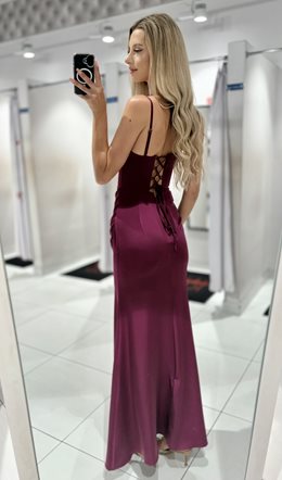 Sukienka długa marszczenia dekolt woda fiolet