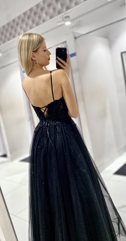 Sukienka długa gorset zdobienia wiązanie czerń