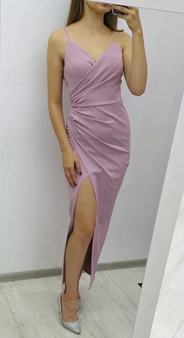 Sukienka długa ramiączka dopasowana gładka róż