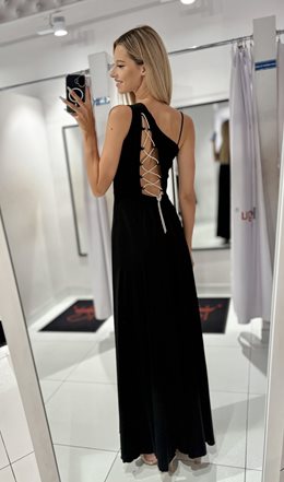 Sukienka długa asymetryczne wiązanie czerń