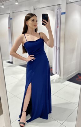 Sukienka długa na ramiączkach wiązana błysk granat