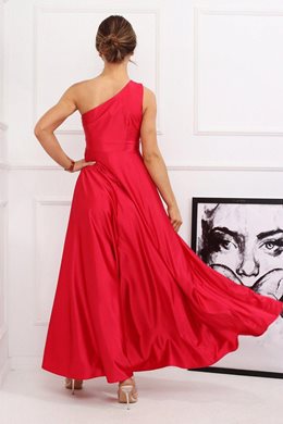 Sukienka długa na ramię rozcięty dekolt  czerwona
