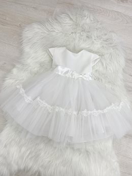 Sukienka dziecięca aplikacja w pasie biel