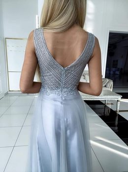 sukienka długa góra koraliki szara