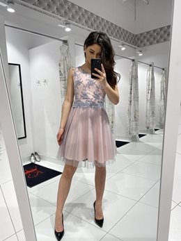 Sukienka koronka plisowana spódnica róż-szary