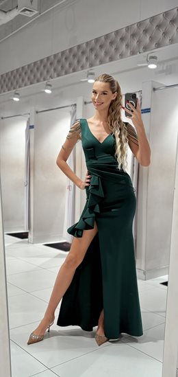 Sukienka długa koraliki  ramiona zielona