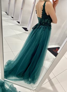 Sukienka długa tiulowa gorset koronka zieleń