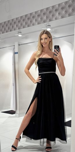 Sukienka długa cała tiulowa wiązanie tył czerń