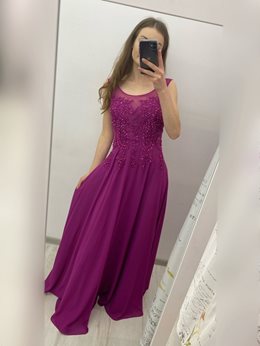 Długa sukienka zabudowana cekiny i kamyczki fiolet