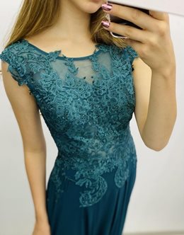 Długa sukienka kwiatowa koronka zielony