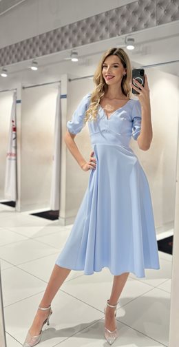 Sukienka midi rękawek wiązanie tył błękit