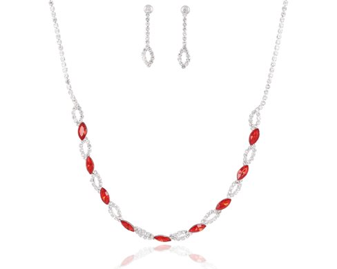 Naszyjnik z kolczykami czerń/ czerwień