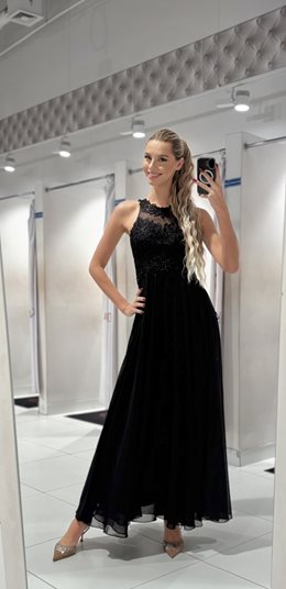 Długa sukienka zabudowany przód ozd plecy czarna