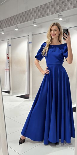 Sukienka długa bufiaste rękawki chaber