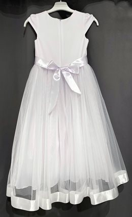 Sukienka dziecięca długa kokarda tiul biel