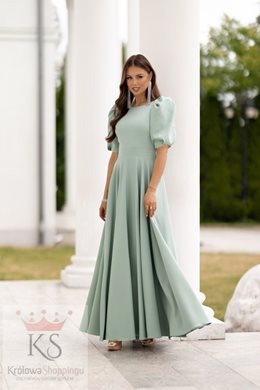 Sukienka długa bufiaste rękawki szałwia