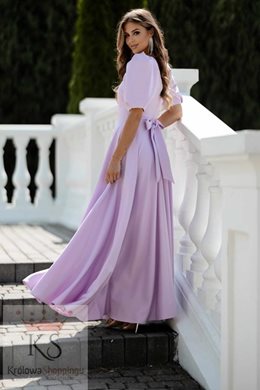 Sukienka długa bufiaste rękawki lilia