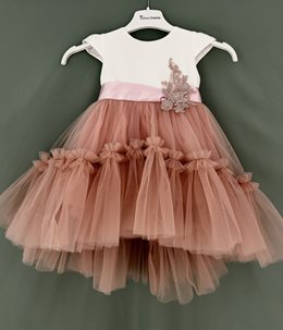 Sukienka dziecięca asymetryczna brokatowy dół róż