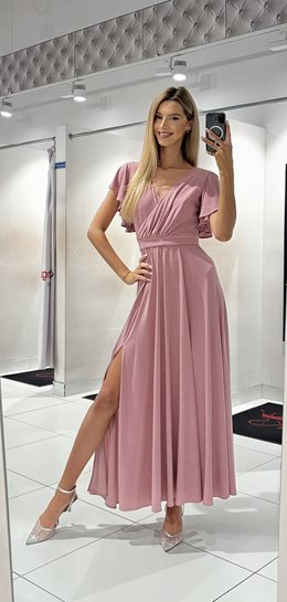 Długa sukienka rękawek brokat p.róż