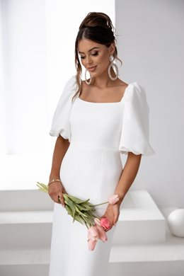 Sukienka midi prosta bufiaste rękawki biel