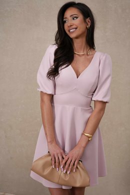 Sukienka krótka rękawek wiązanie pas p.róż