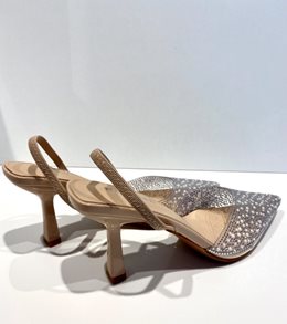 Czółenka cyrkoniowe gumka tył beż