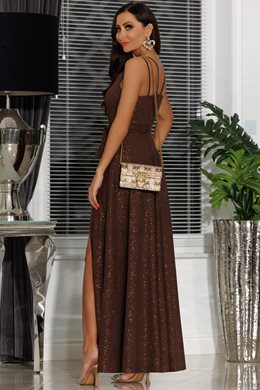 Długa sukienka na ramiączka brokat c.brąz