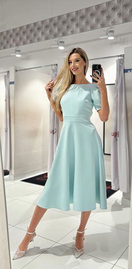 Sukienka midi bufiaste rękawki mięta